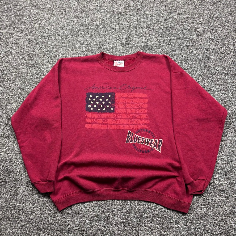 Vintage 90s Hanes Heavyweight American Flag Graphic Sweatshirt‎ Red Size XL